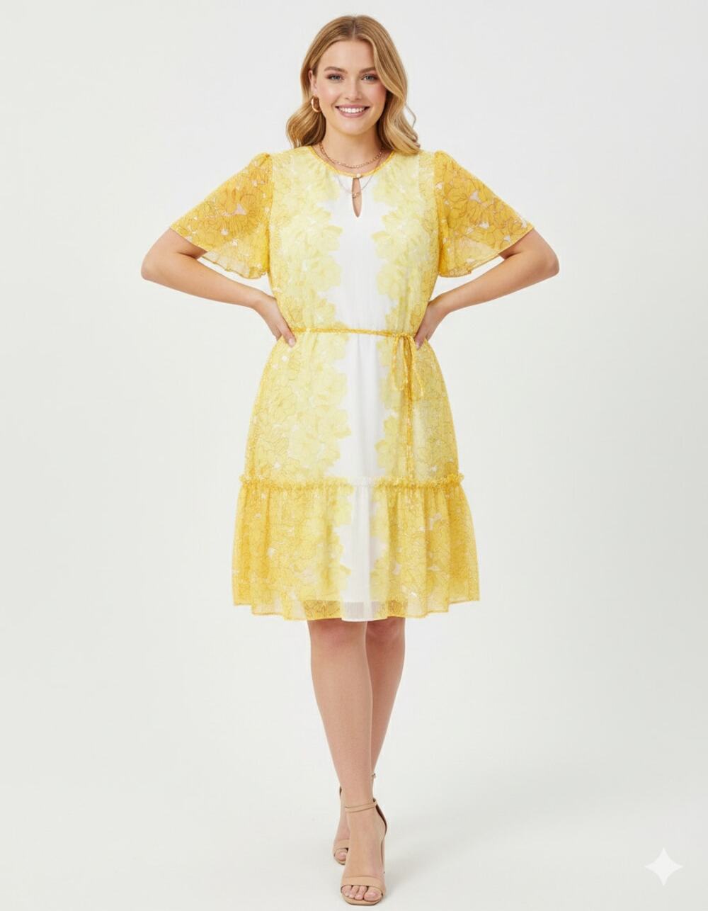 Lane Bryant Flutter Sleeve Ruffle Tier Dress Yellow Floral Womens Size 18/20 New